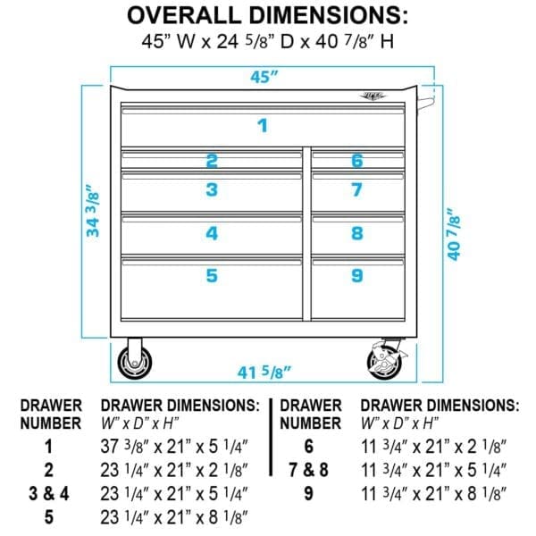 41-Inch 9-Drawer Rolling Cabinet, 304 Stainless Steel - Image 15